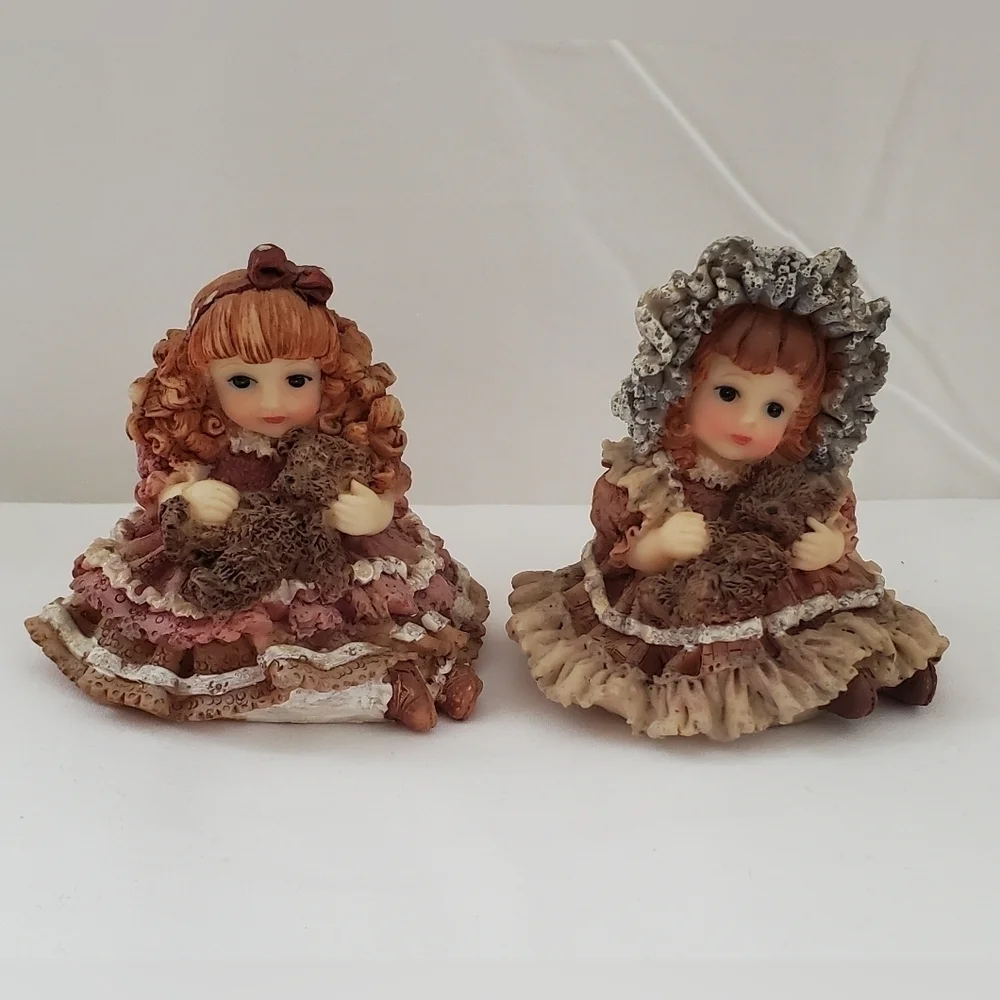 Vintage Resin Victorian Children with Teddy Bears Figurines